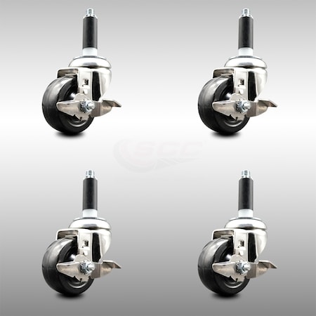 Service Caster 3 Inch 316SS Soft Rubber Swivel 3/4 Inch Expanding Stem Caster Set Brake SCC SCC-SS316EX20S314-SRS-TLB-34-4